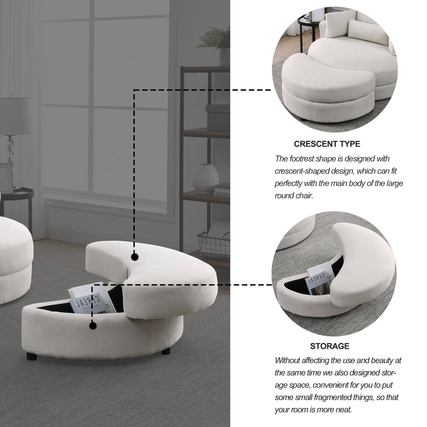 NEW Welike Linen Fabric Swivel Accent Barrel Modern Sofa Lounge Club Big Round Chair with Storage Ottoman and Pillows