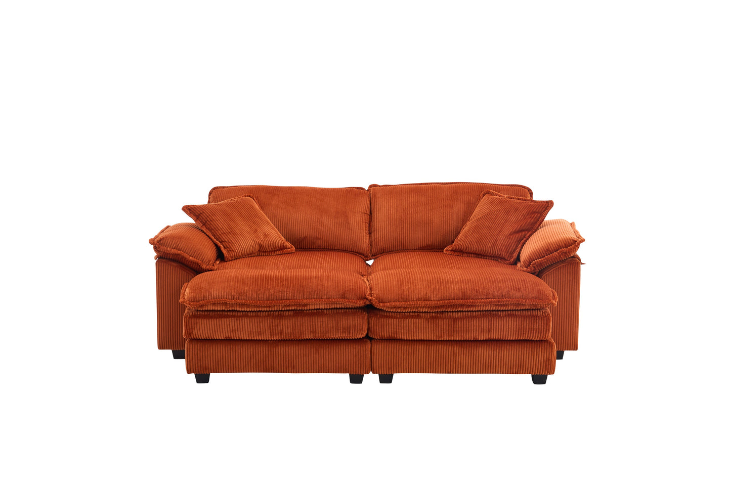 NEW Corduroy 2-seats sofa With 2 back pillows,2 toss pillows and two ottoman,Comfy Sofa- Deep Seat Couch for Living Room,Orange