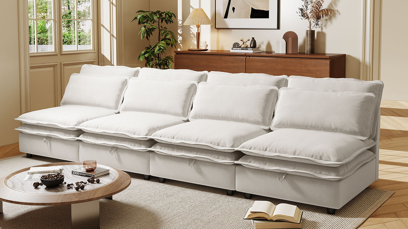 NEW U Style Double-Layer Cushion Four Seater  Modular Sofa with Storage Function