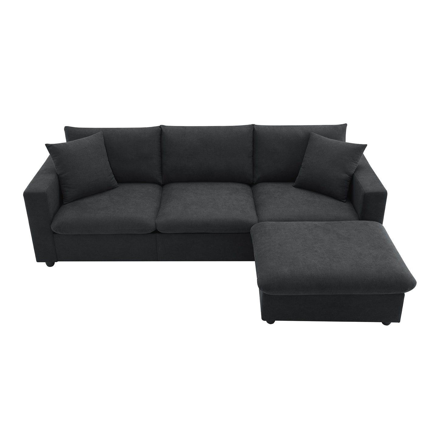 NEW L-shaped 4-Seat Polyester Black Fabric Modern Sectional Sofa