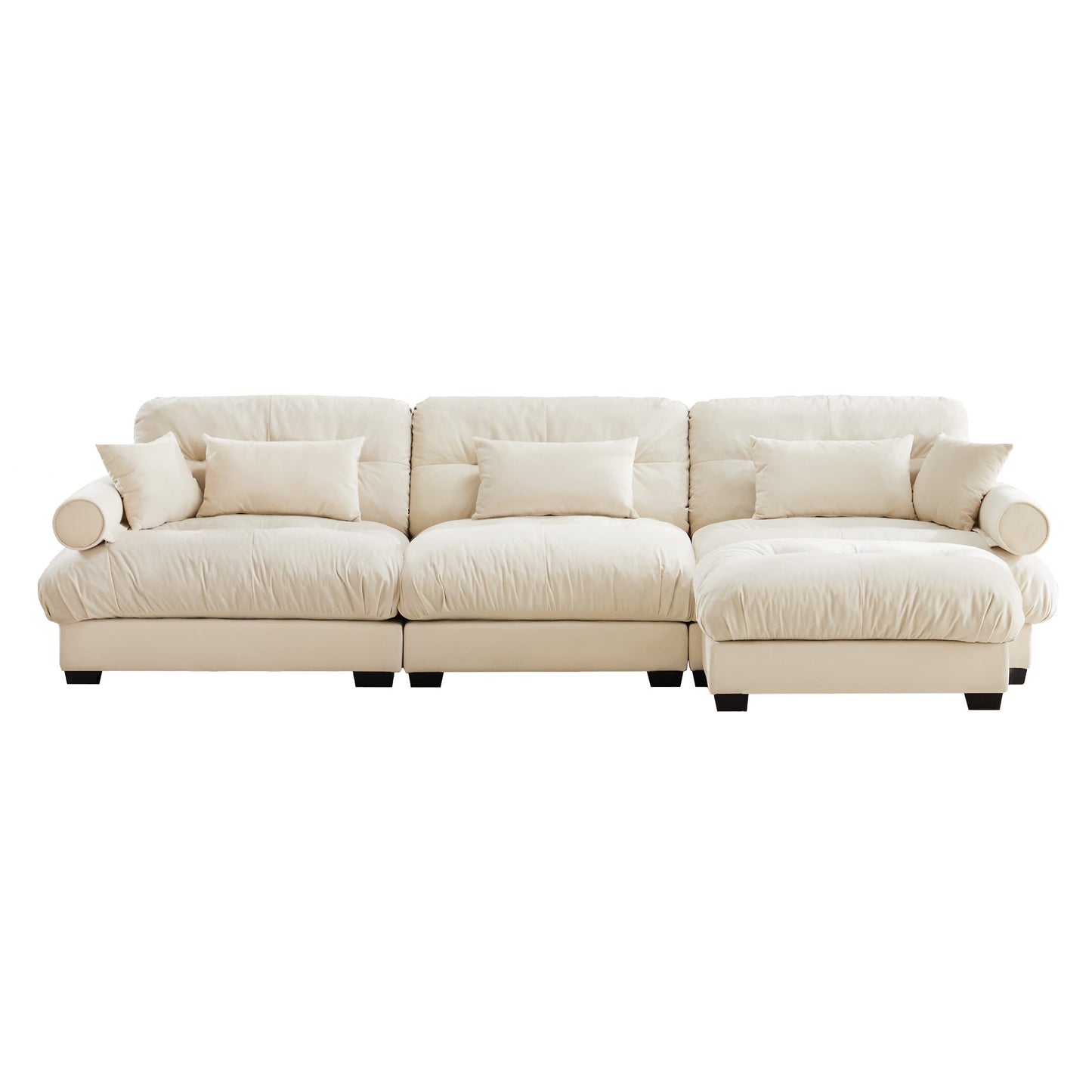 NEW Cream Super Comfort Oversized Modular Velvet Sectional Sofa Couch with Movable Ottoman