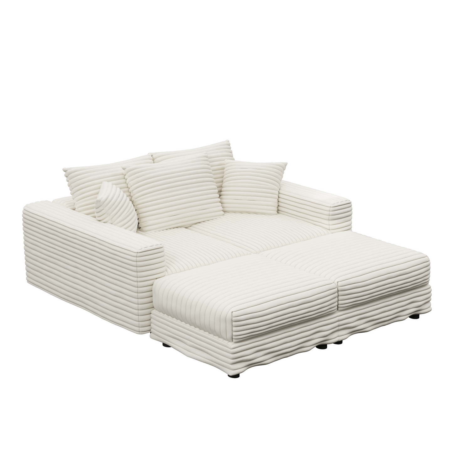 NEW 82.7 ' Plush Corduroy 3-Seat Sofa, Modern Comfy Upholstered Sofa Cloud Couch, Deep Seat Couches with Soft Pillows and 2 Ottomans, Convertible Sofa Lounge Chair, for Living Room,Apartment,Office,Beige
