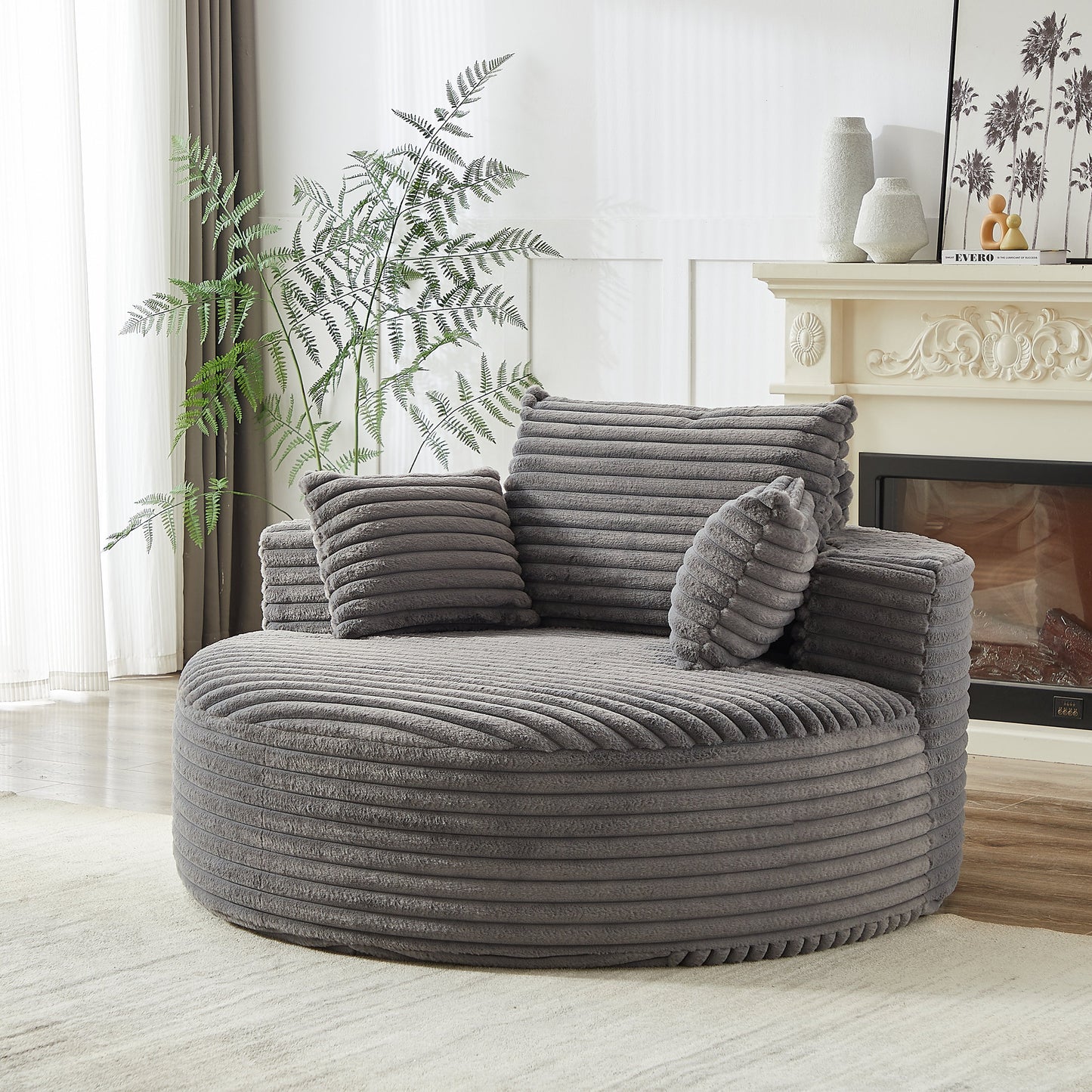 NEW 55''L Corduroy Sponge Single Sofa Fluffy Modern Sleeper Chair