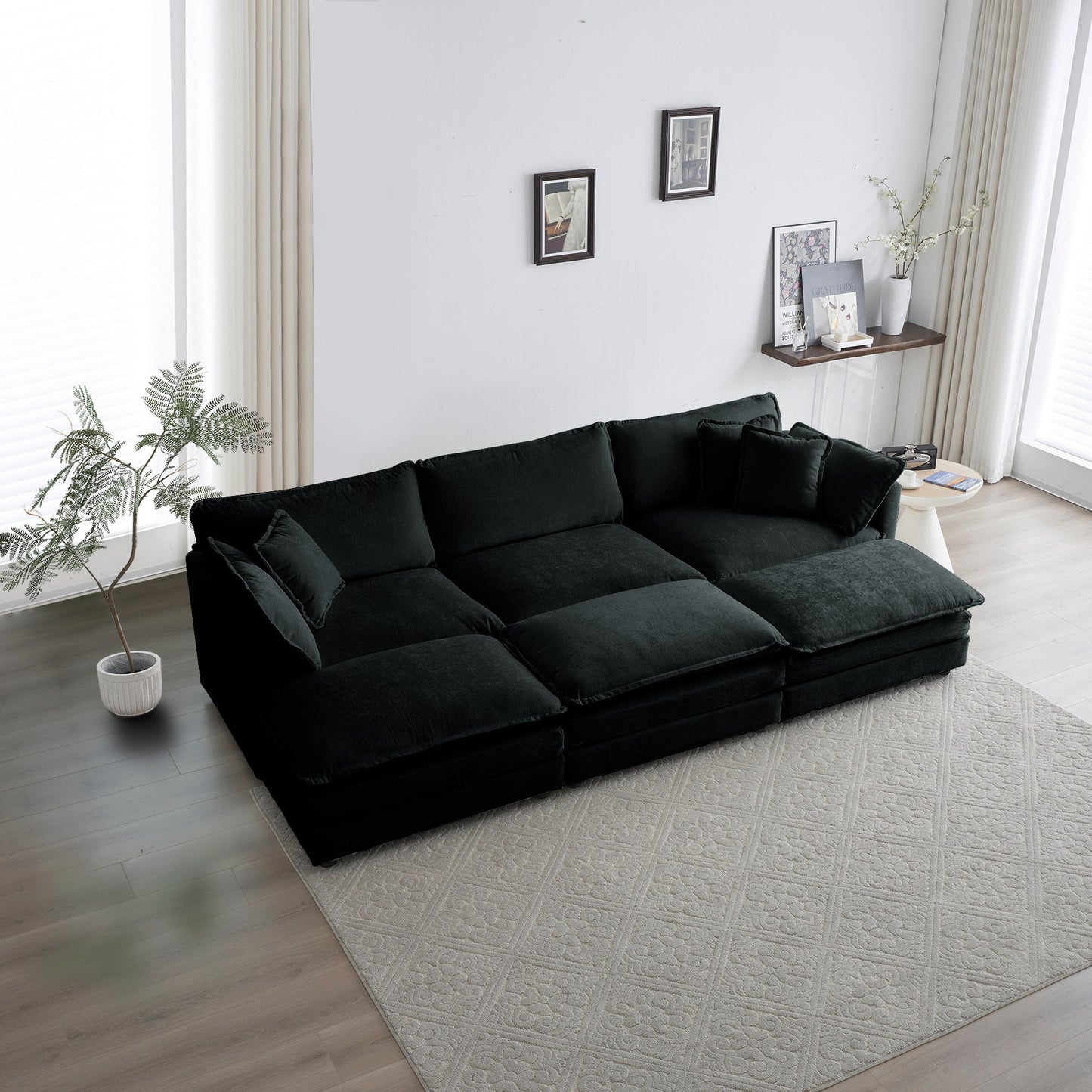 NEW Comfortable Deep Seat Reversible Modular 6 Seater Sectional Super Soft Sofa U Shaped Sectional Couch with 3 Ottomans, 3 Toss Pillows and 2 Arm Pillows
