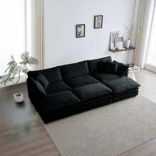 NEW Comfortable Deep Seat Reversible Modular 6 Seater Sectional Super Soft Sofa U Shaped Sectional Couch with 3 Ottomans, 3 Toss Pillows and 2 Arm Pillows