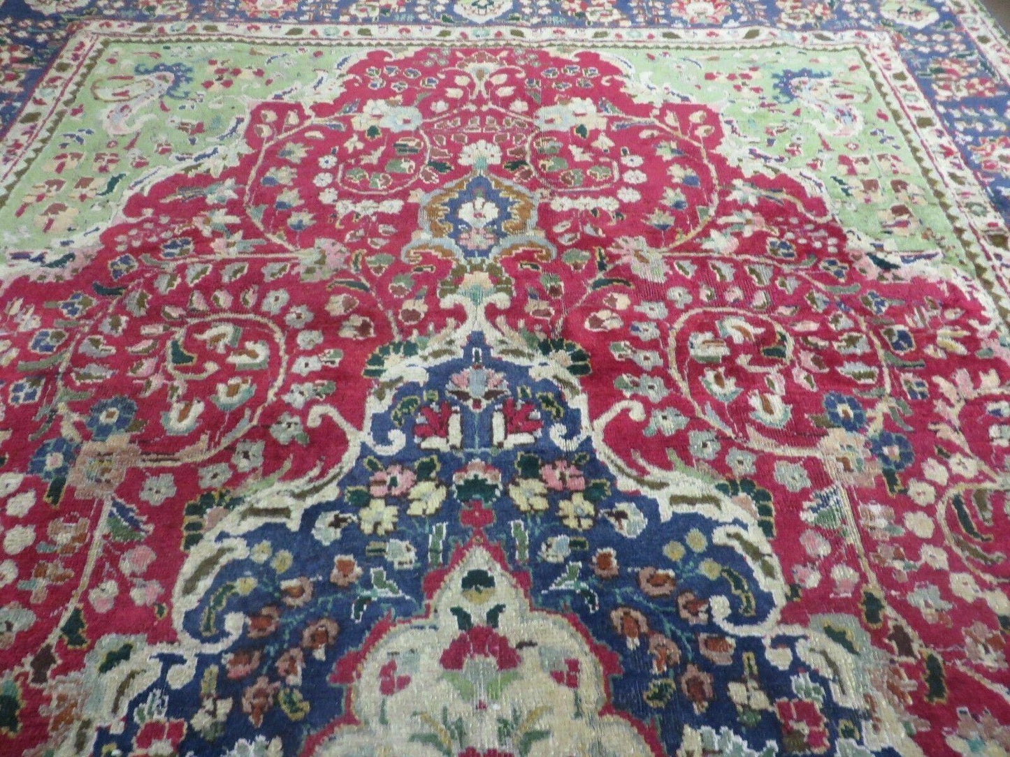 USED Persian Tabriz Rug 7x10, Red Blue and Green Rug, Allover Floral Medallion Rug, Hand Knotted Rug, Antique Rug 7 x 10 Vintage Wool Oriental Carpet