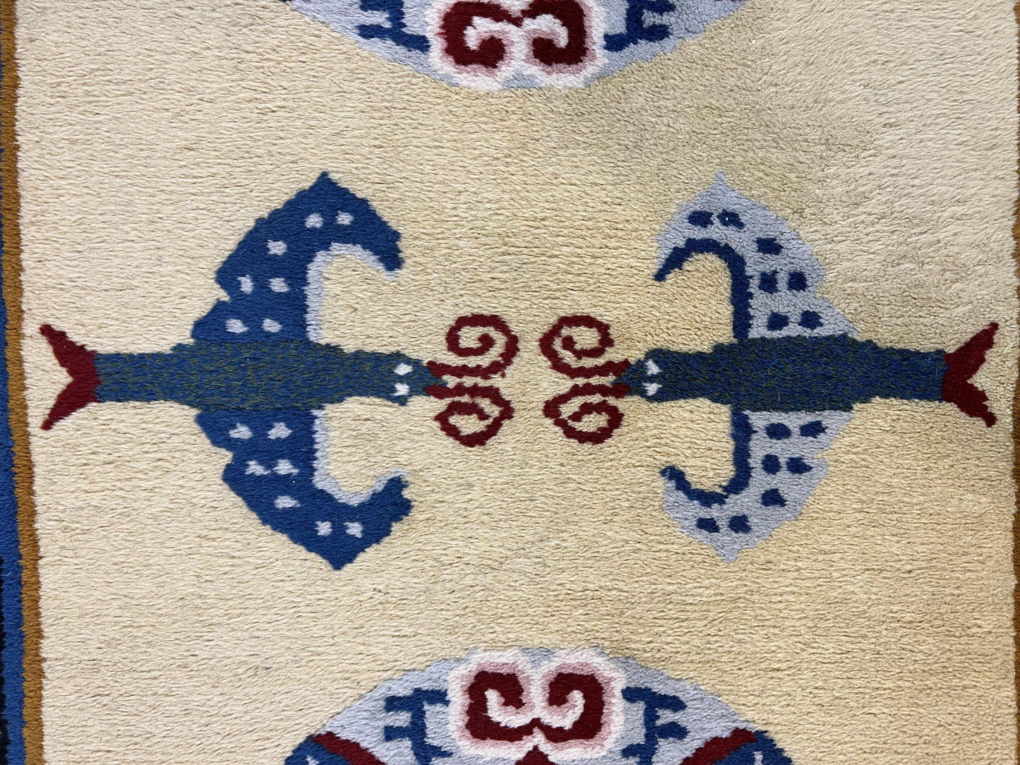 USED Chinese Rug 3x6 ft, Chinese Wool Rug, Tiensin Rug, Handmade Wool 3 x 6 Vintage Peking Rug, Art Deco Rug, Butterflies