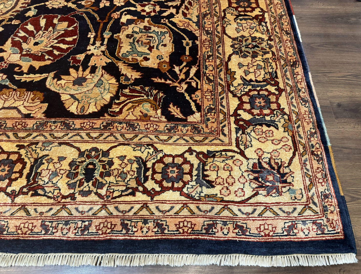 USED Pak Persian Bidjar Rug 10x13, Midnight Blue and Tan Pakistani Carpet
