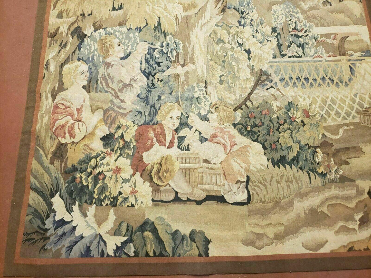 USED 4' X 6' Tapestry French Design Handmade Aubusson Weave Nature One Of A Kind