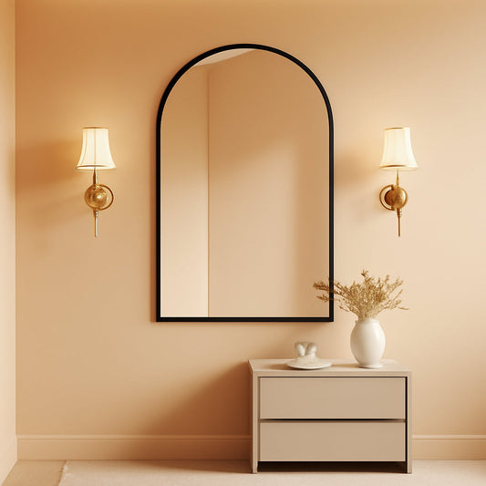 NEW Arched Bathroom Mirror 24x36 Inches Black Aluminum Frame