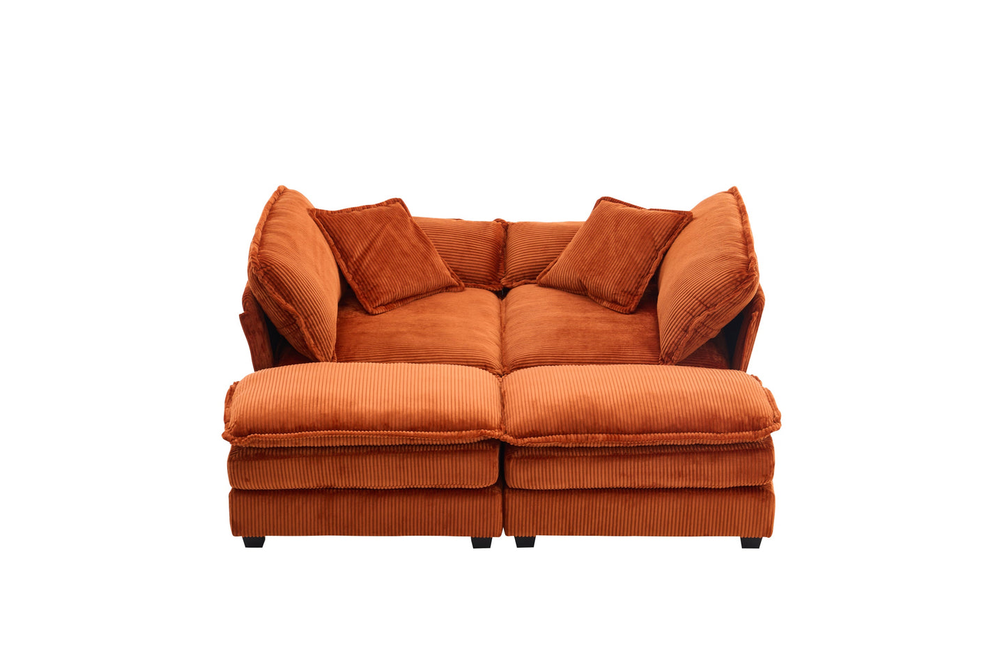NEW Corduroy 2-seats sofa With 2 back pillows,2 toss pillows and two ottoman,Comfy Sofa- Deep Seat Couch for Living Room,Orange
