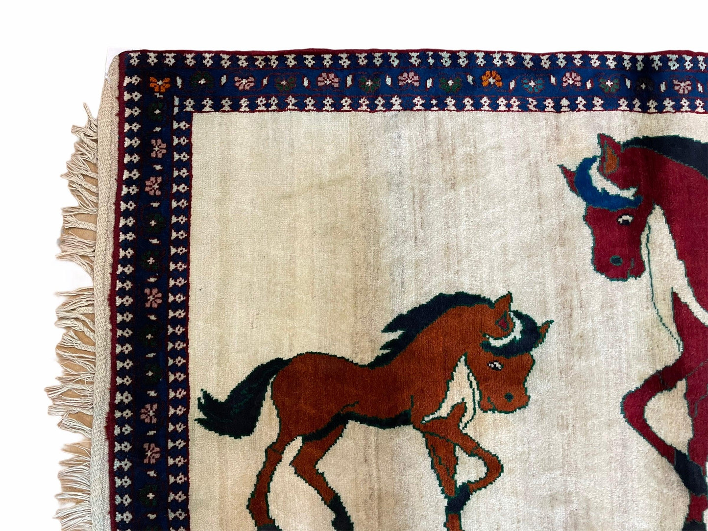 USED 3.5 X 5 Handmade Hand-Knotted Quality Wool Pictorial Brown Horses Animal Rug