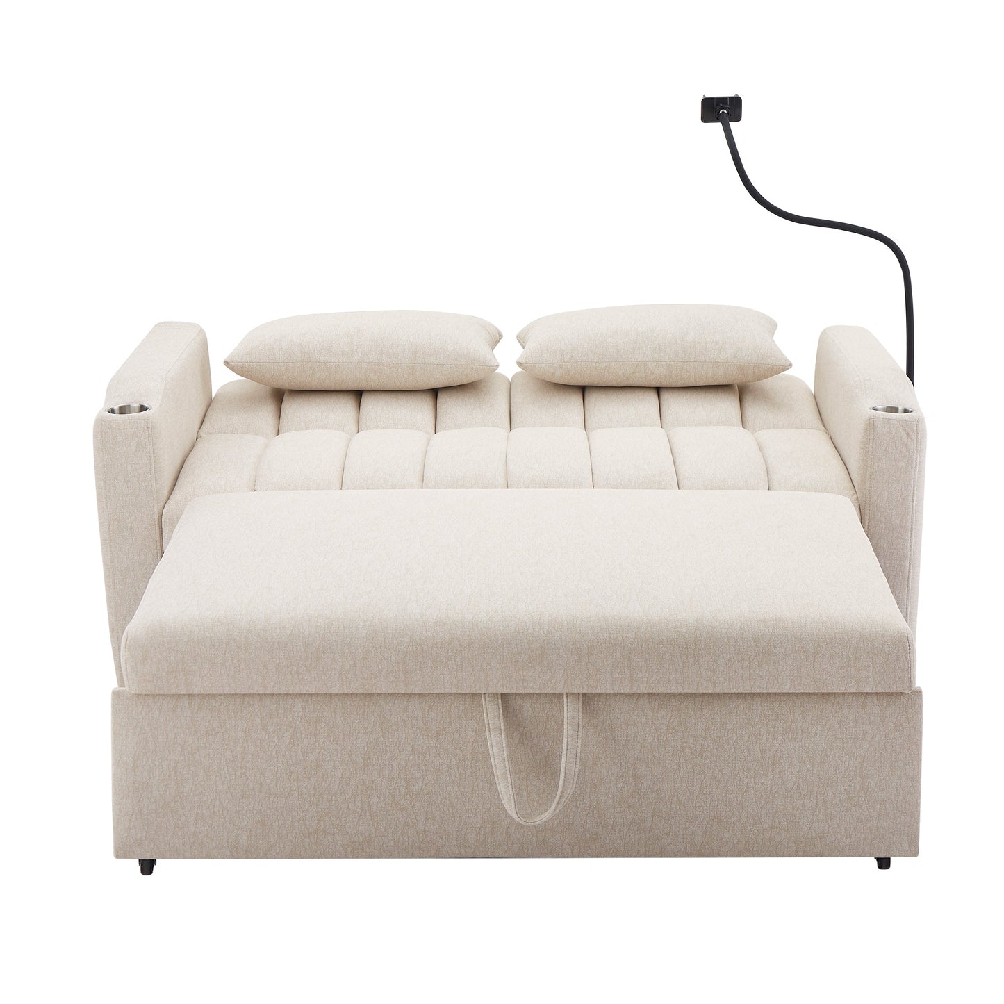 NEW Beige Bella Fabric Convertible Sofa Bed Loveseat