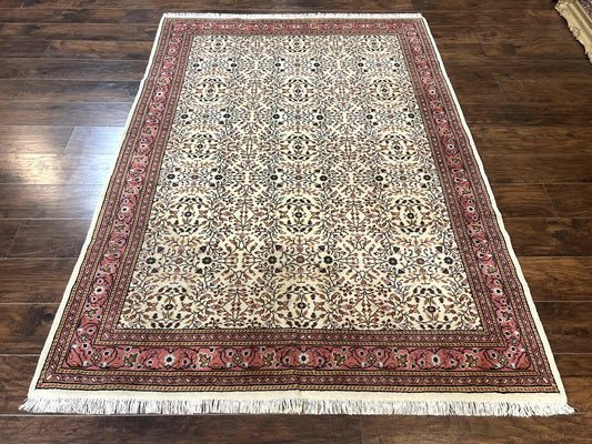 USED Turkish Rug 6x8, Kayseri Carpet, Handmade Vintage Wool Rug, Cream Multicolor, Allover Pattern