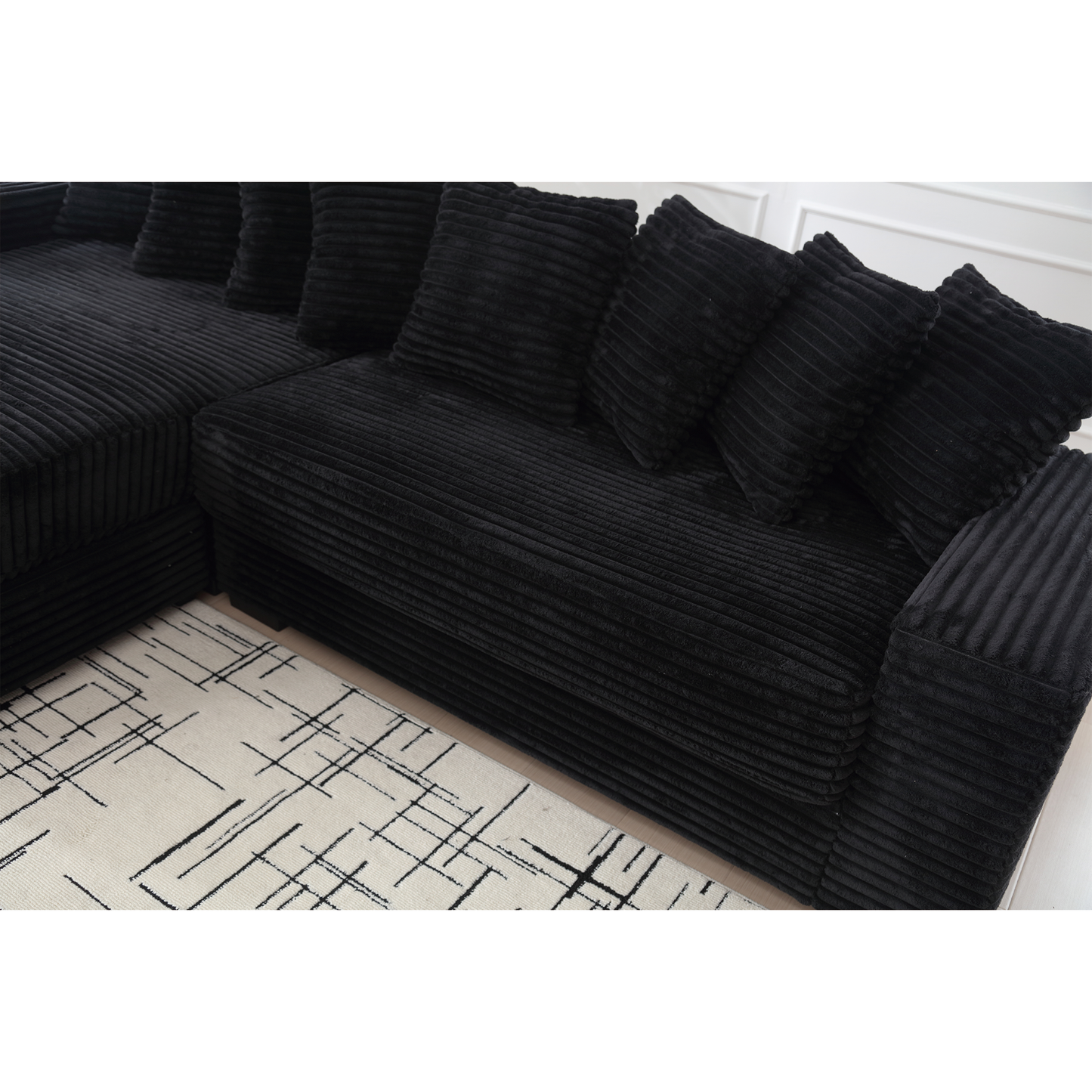 [NEW ARRIVED] [VIDEO PROVIDED] Oversized Two-Piece  Couches,  L Shaped Sofa, Corduroy, Left Chaise Daybed,with Armrests,Eight Throw Pillows,Corner Sofa,Easy To Assemble, Black