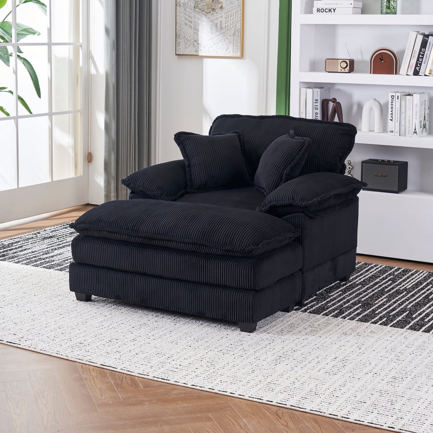 NEW 56.3 Inch Corduroy single sofa With  2 toss pillows and a ottoman ,Comfy Sofa- Deep Seat Couch for Living Room