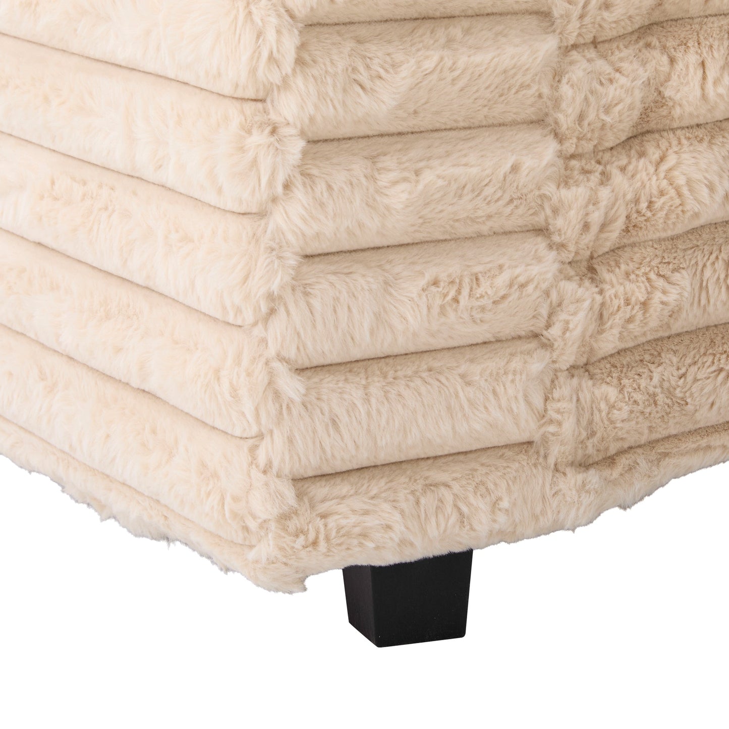 NEW Plush Champagne Faux Rabbit Fur Upholstered Oversized Double Chaise Lounge Sofa with USB Ports and Cup Holders