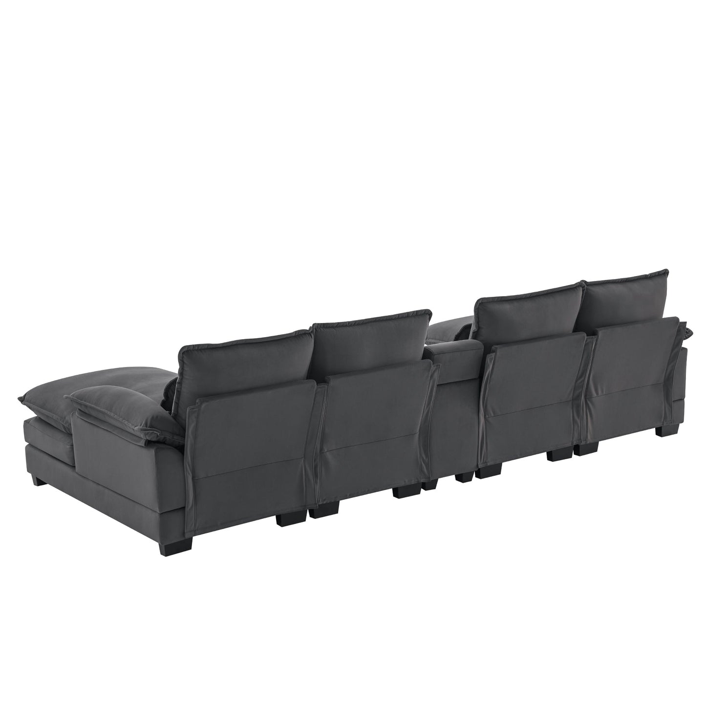 NEW Modern Gray Velvet Upholstered U-shaped 6-Seat Sofa with Console Cupholders and USB Ports