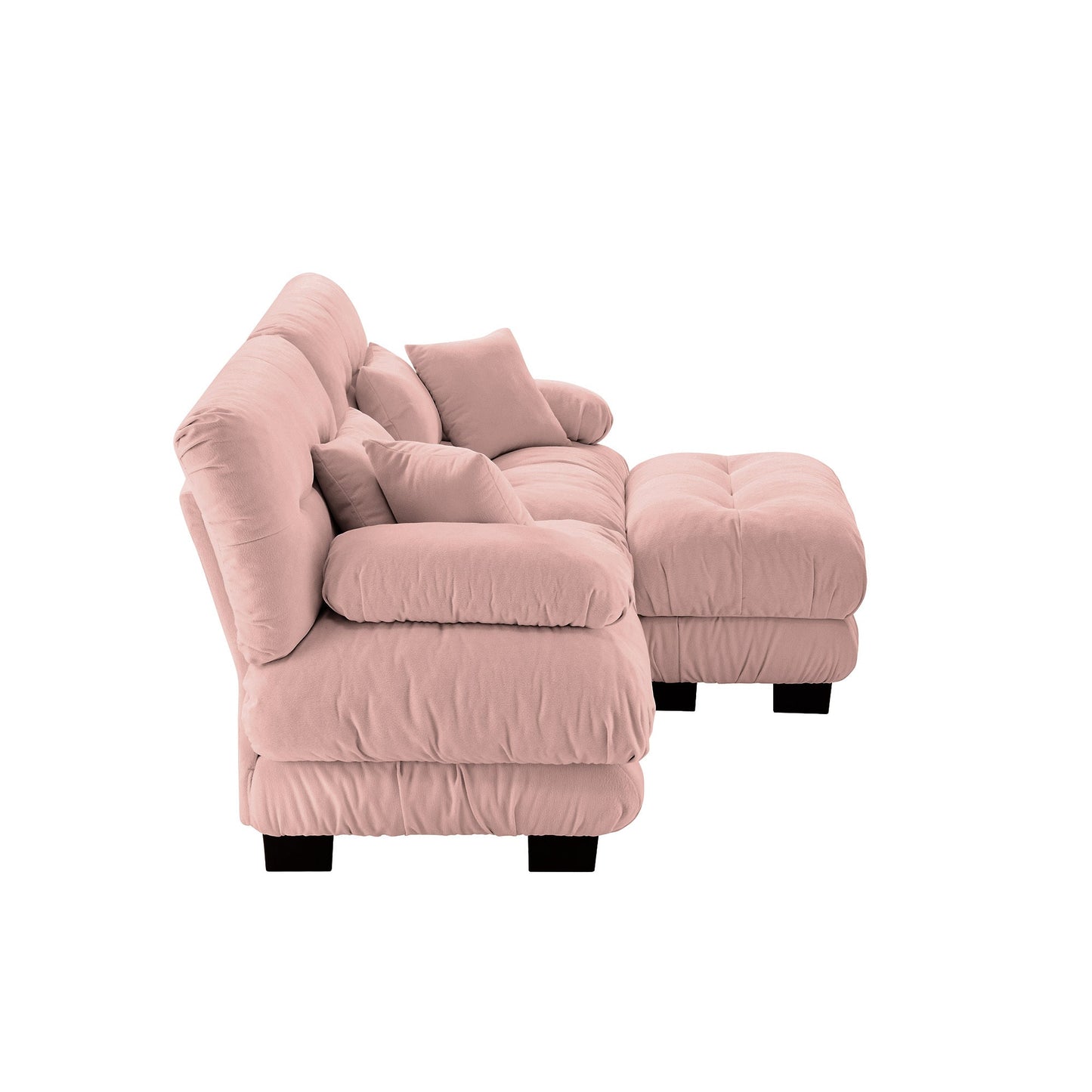 NEW Cloud Couch Sectional Sofa for Living Room, Chenille 2 Seater Sofa with 2 Lumbar pillows and 2 throw pillows , Upholstered Wide Arm Sofa with Convertible Ottoman,Chenille Pink