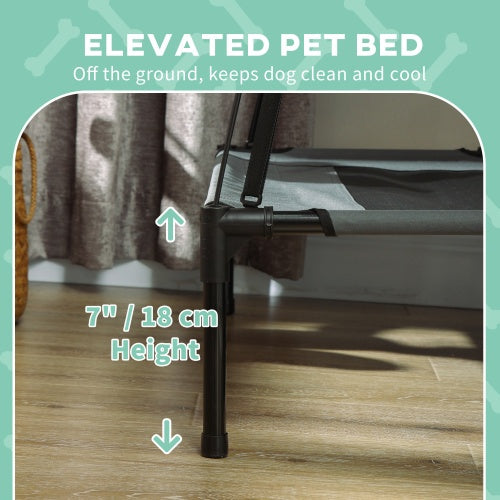 NEW PawHut 24in Gray Elevated Portable Metal Frame Dog Cot Pet Bed With UV Protection Canopy Shade