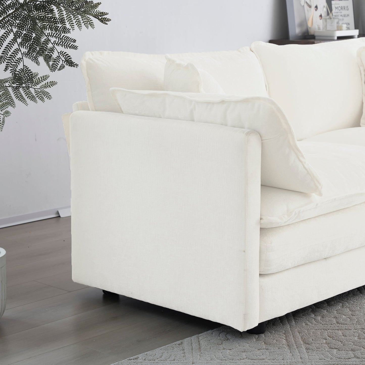 NEW White Chenille Fabric Comfy Deep Single Seat Sofa Upholstered Reading Armchair with 1 Toss Pillow
