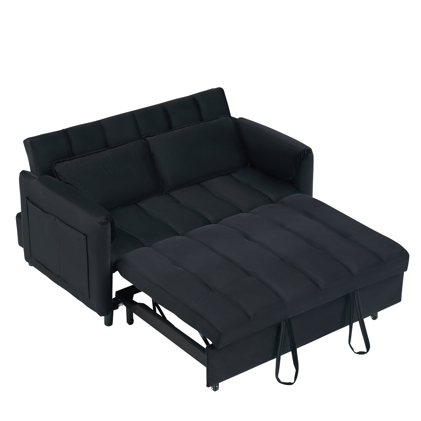 NEW 52' Black modern velvet pull-out bed, small love seat