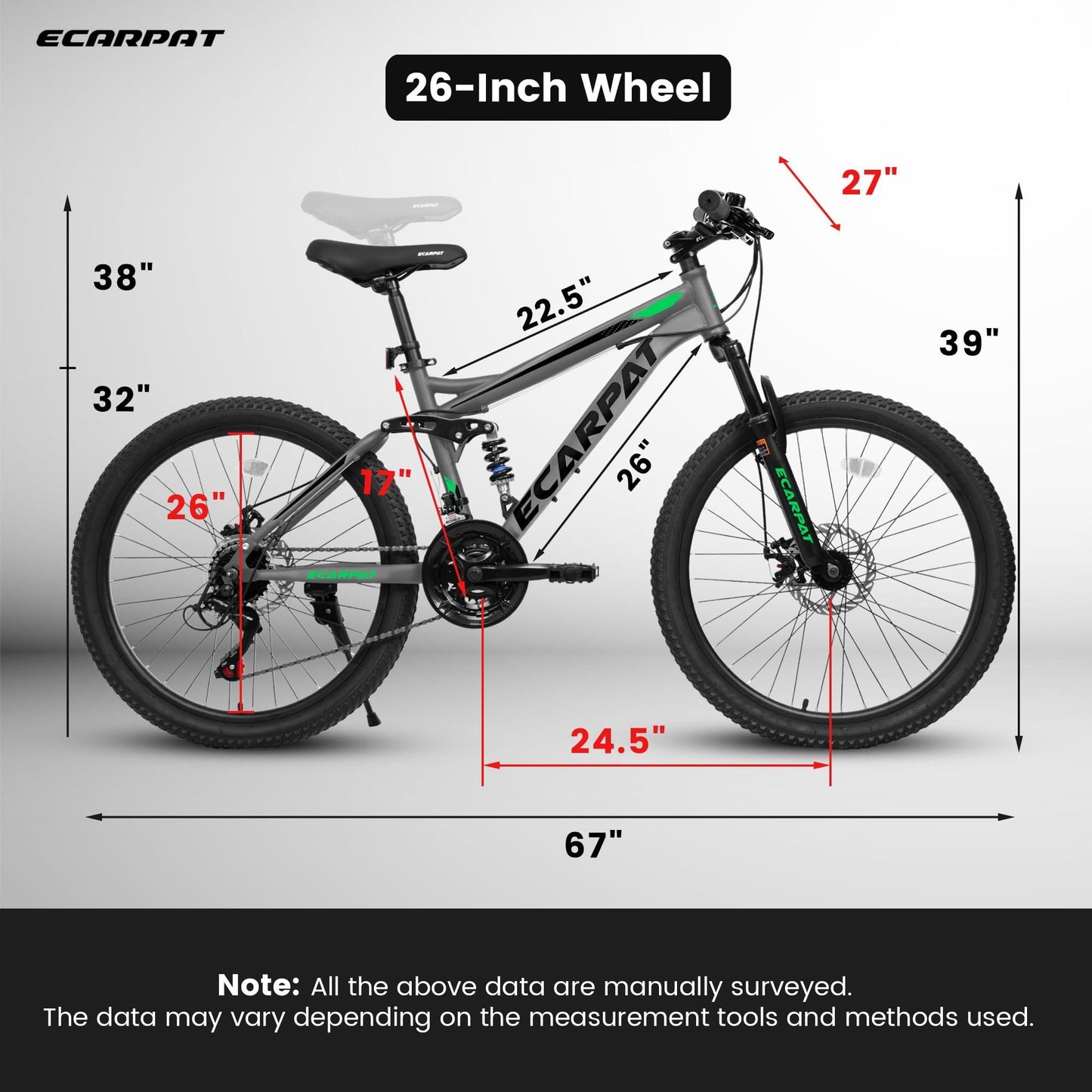 NEW A2660 26 Inch Mountain Bike, 21-Speed Disc Brakes, Durable Frame, Front, Rear Dual-Shock Absorption, Unisex for Commuting, Travel, School, Mountain and City Road Cycling
