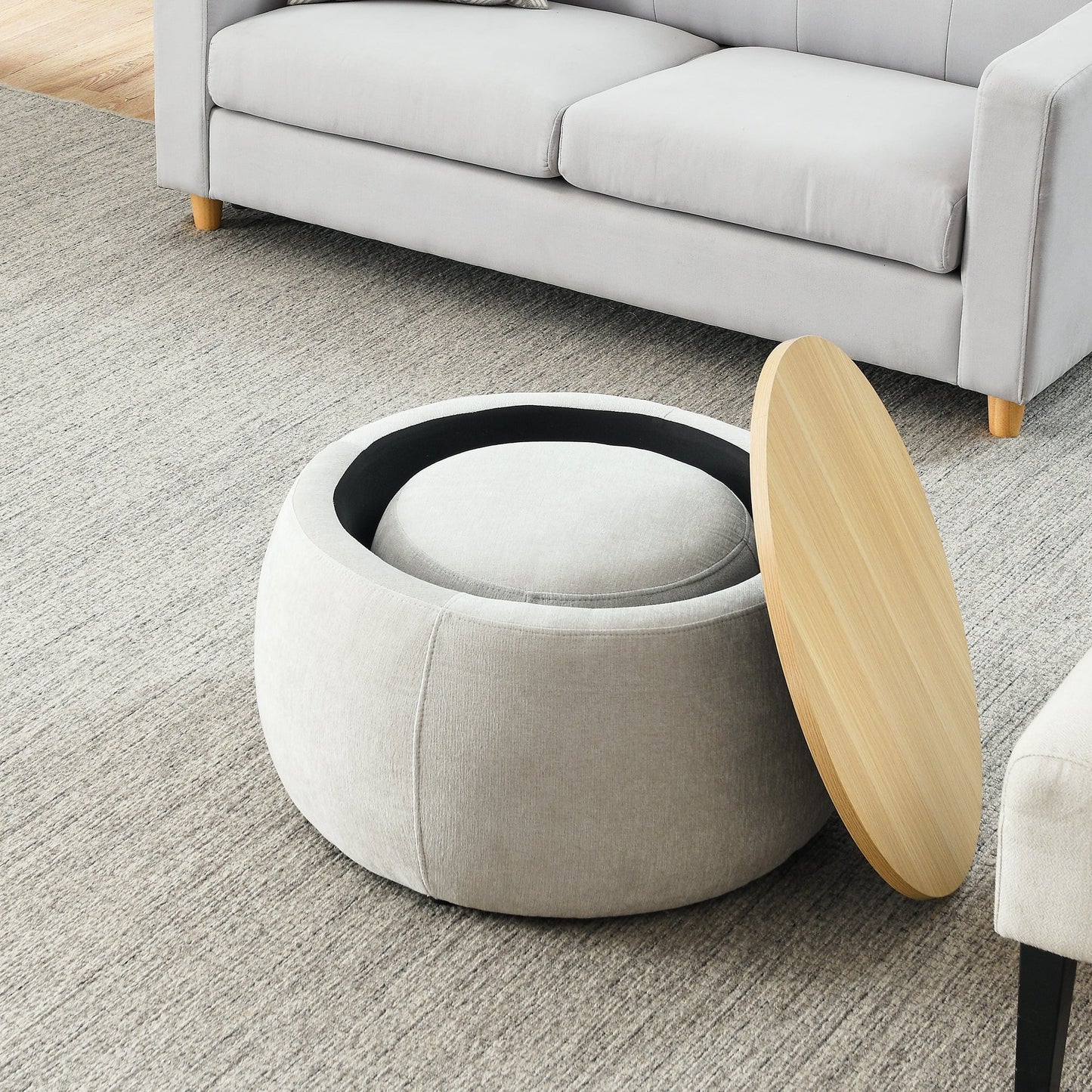 NEW Modern Classic Round Storage Ottoman Coffee Table with Removable Top