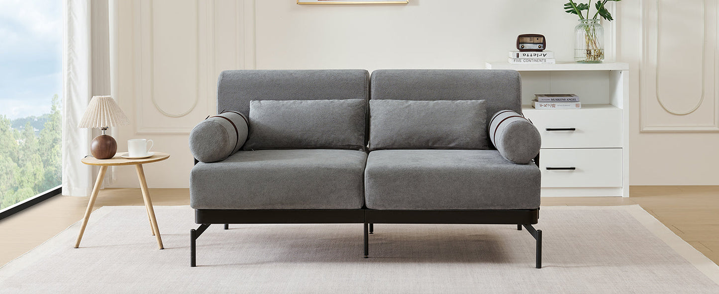 NEW Modern Grey Chenille 2 Seater Loveseat 59' Sofa Couch with USB Ports Unique Cylindrical Armrests