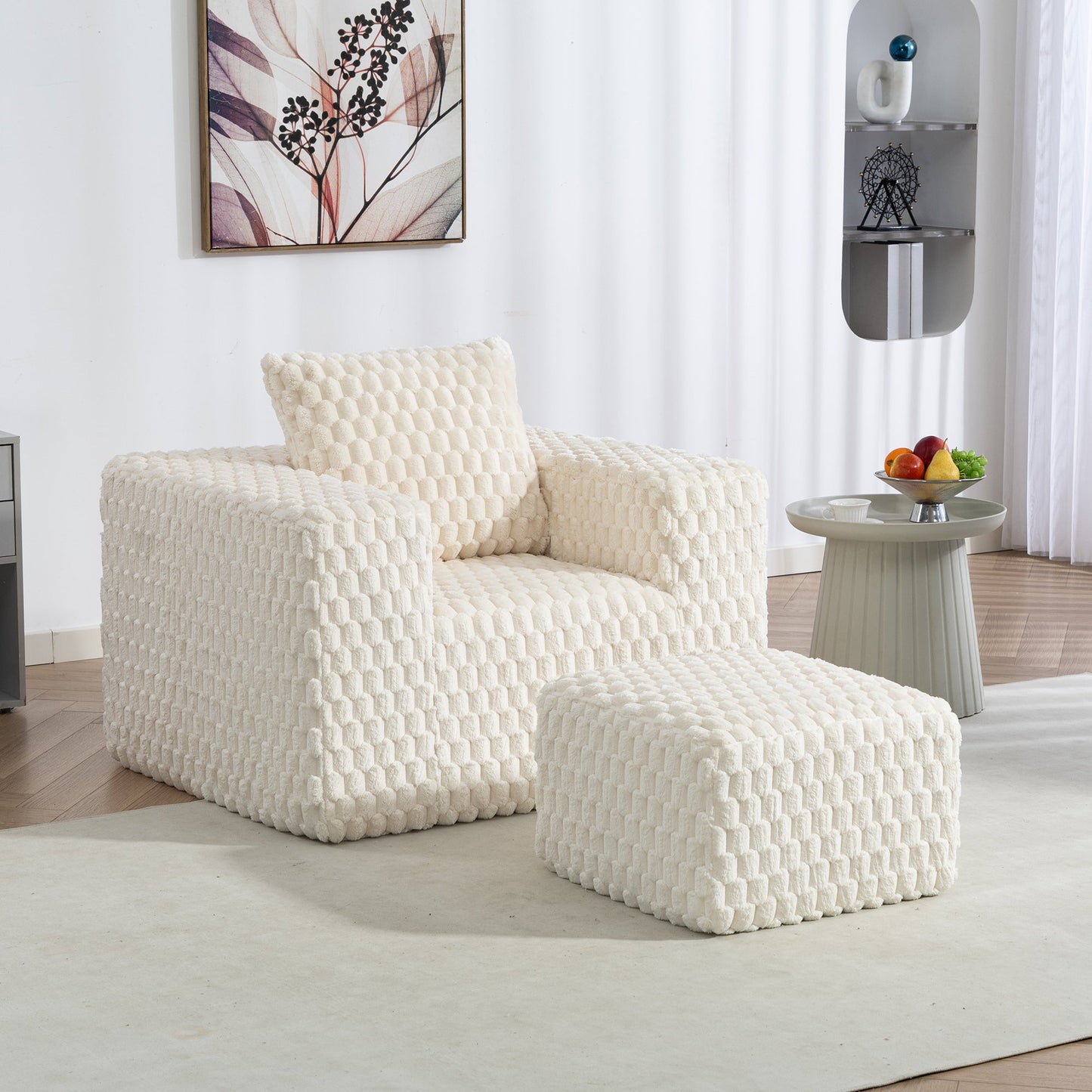 NEW Lingge Corduroy Compression Sofa with Ottoman