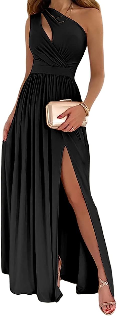NEW Women's One Shoulder High Split Cutout Sleeveless Elegant Sexy Cocktail Maxi Dress