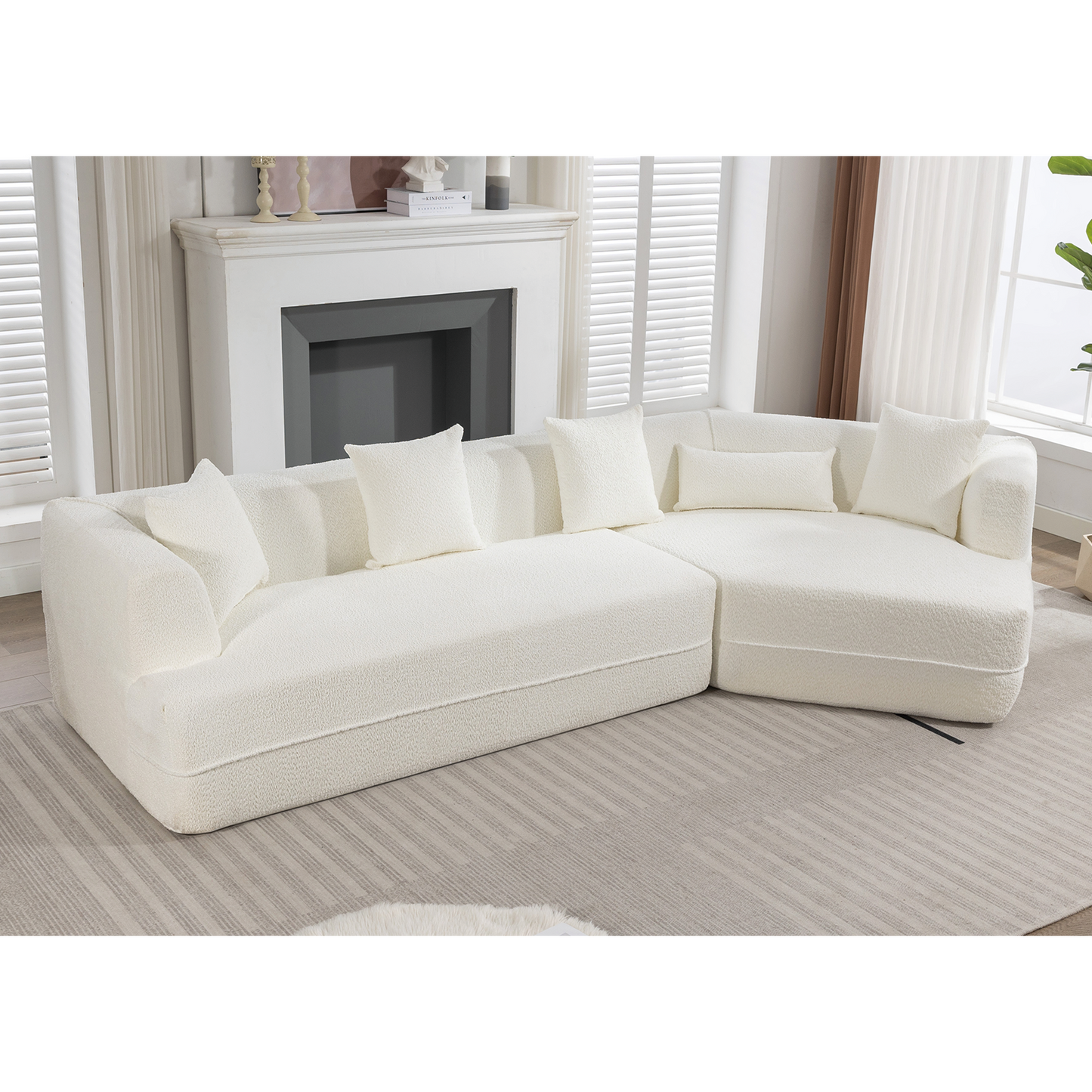NEW Modern Creamy White Round Fiber Fabric Upholstered Modular Sofa Couch