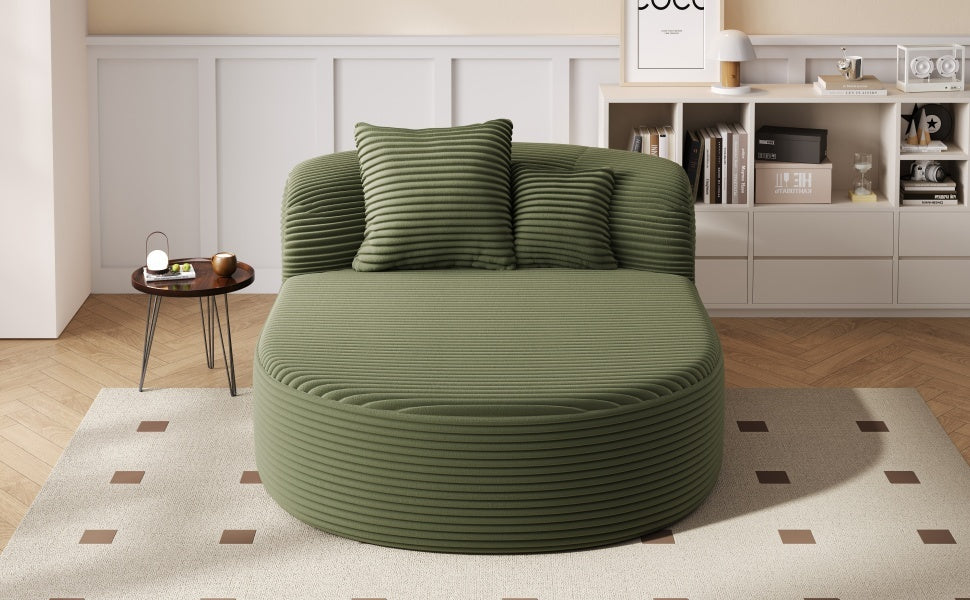 NEW Modern Green Corduroy Chaise Lounge Sofa Bed Boneless Couch with Two Supportive Pillows