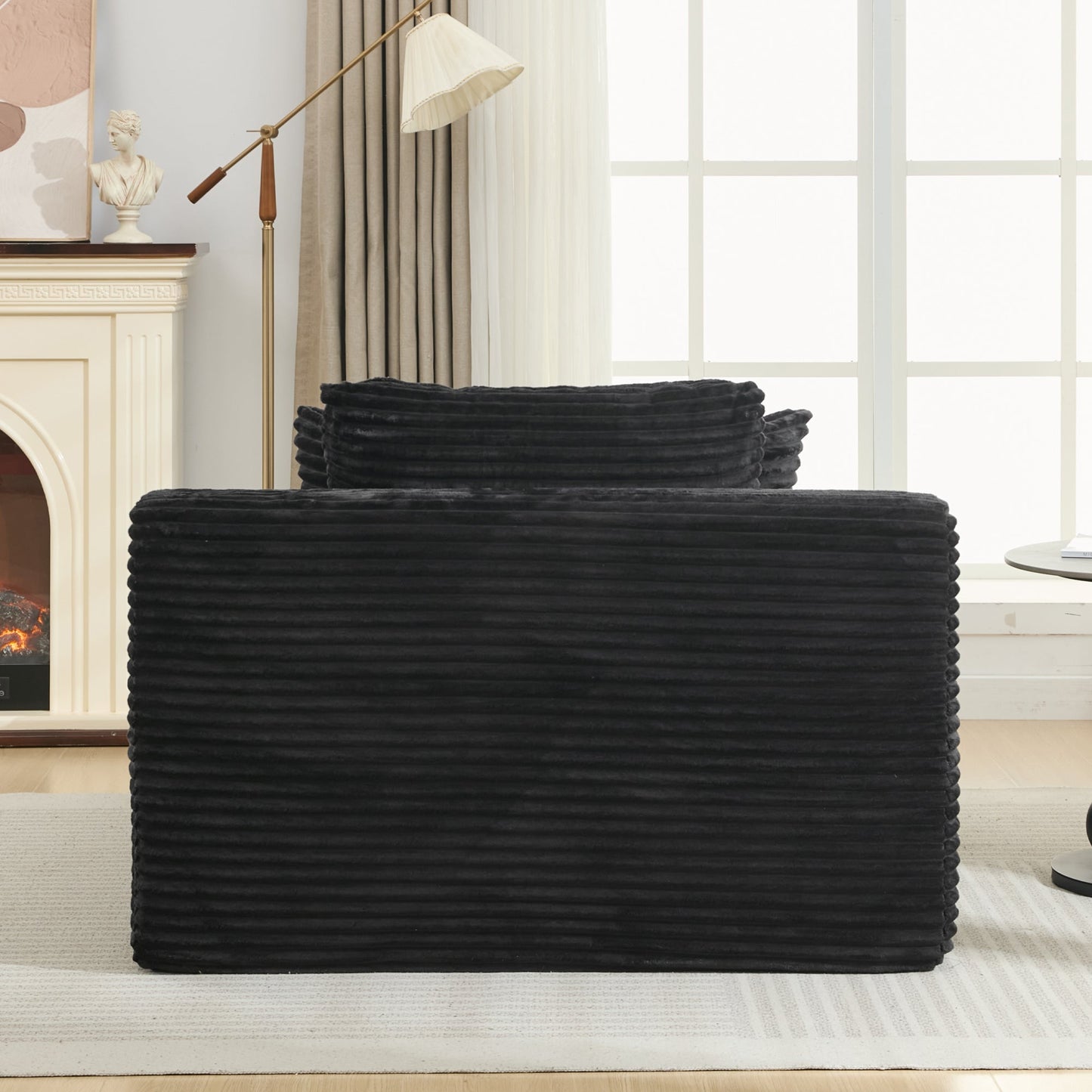 NEW Modern Black Corduroy Chaise Lounge Sofa Bed with Removable Pillows, 48.8' Upholstered Sleeper Sofa