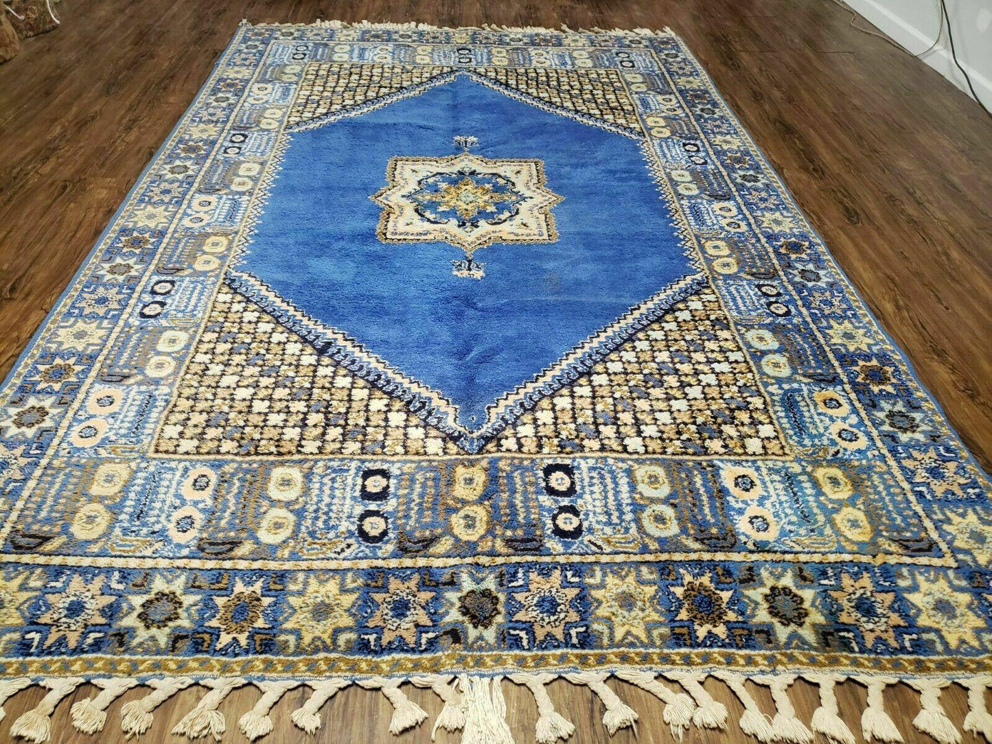 USED 7' X 10' 5" Handmade Moroccan Urban Rabat Wool Carpet Blue Area Rug