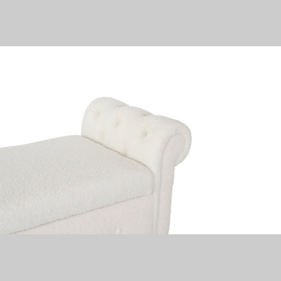 NEW Beige Teddy Velvet Multifunctional Storage Rectangular Sofa Stool