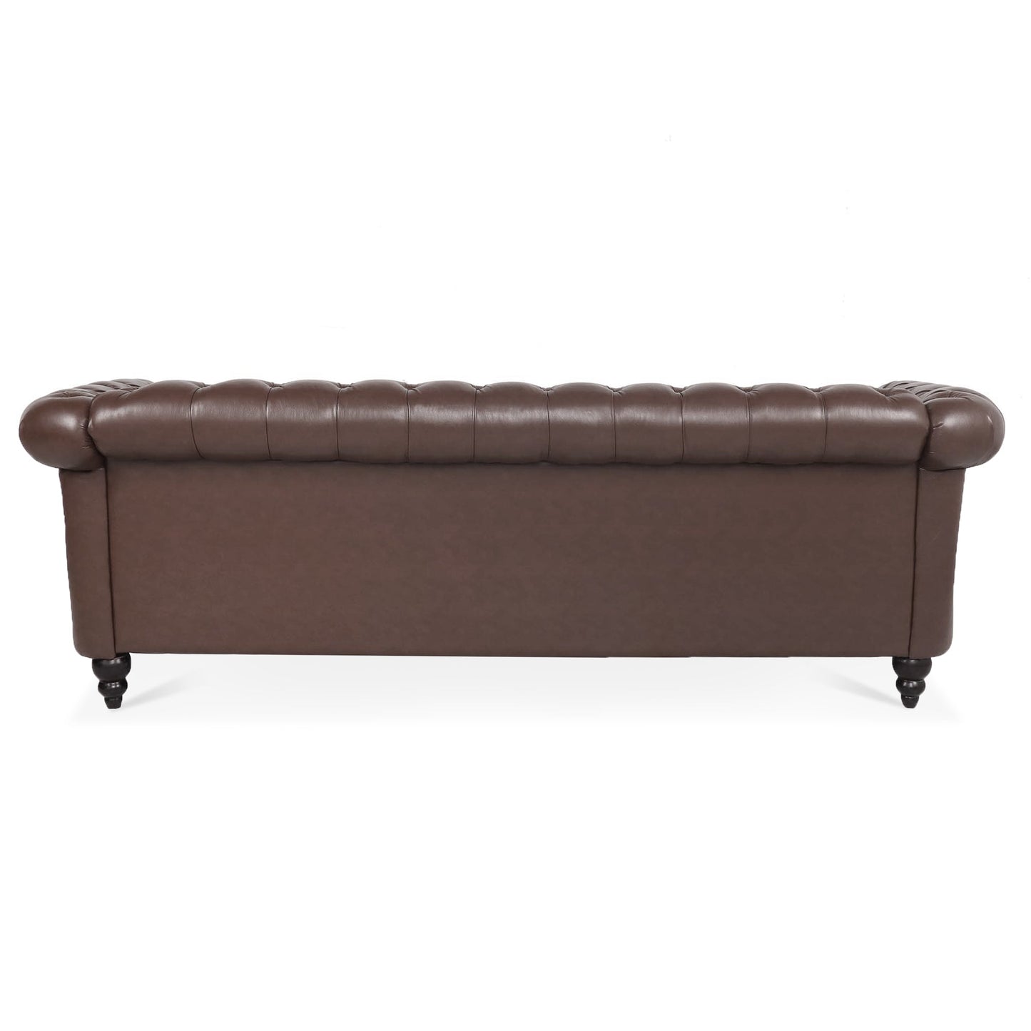 NEW Dark Brown PU Rolled Arm Chesterfield Three Seater Sofa
