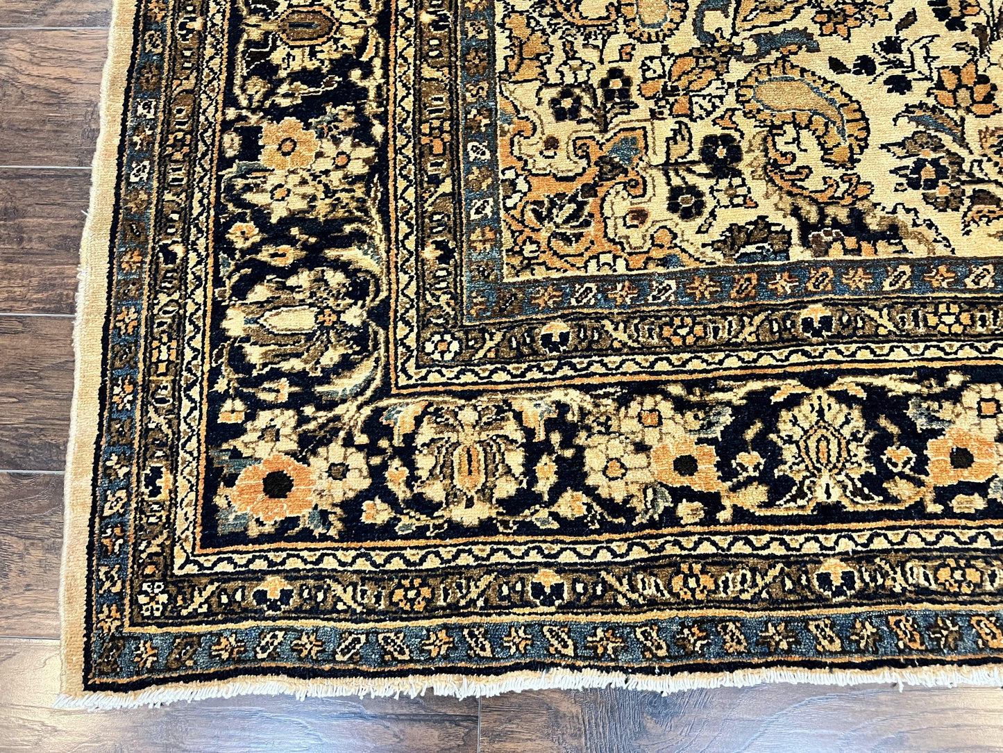 USED Antique Persian Rug 9x11, Wool Handmade 1920s Oriental Carpet, Persian Hamadan Anjelas Rug, Cream Black, Floral Allover Oriental Rug 9 x 11 Room Sized Rug