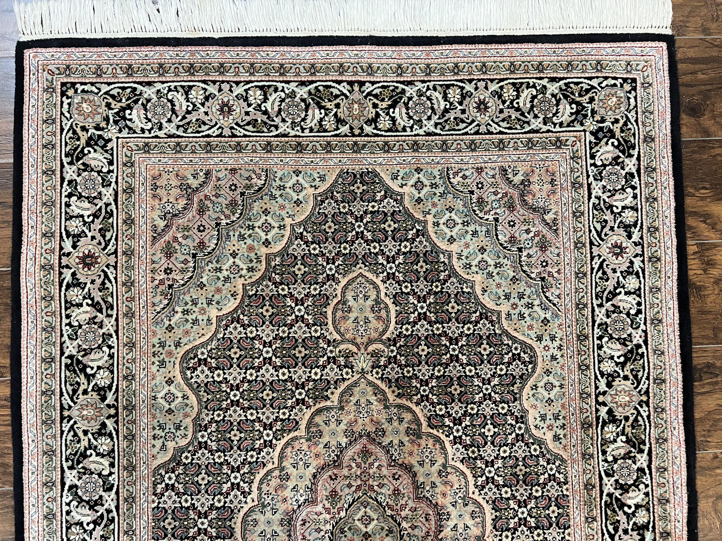 USED Sino Persian Rug 4x6, Fine Hand Knotted Carpet, Black, Wool, Vintage Rug 4 x 6, Herati Mahi, 300 KPSI