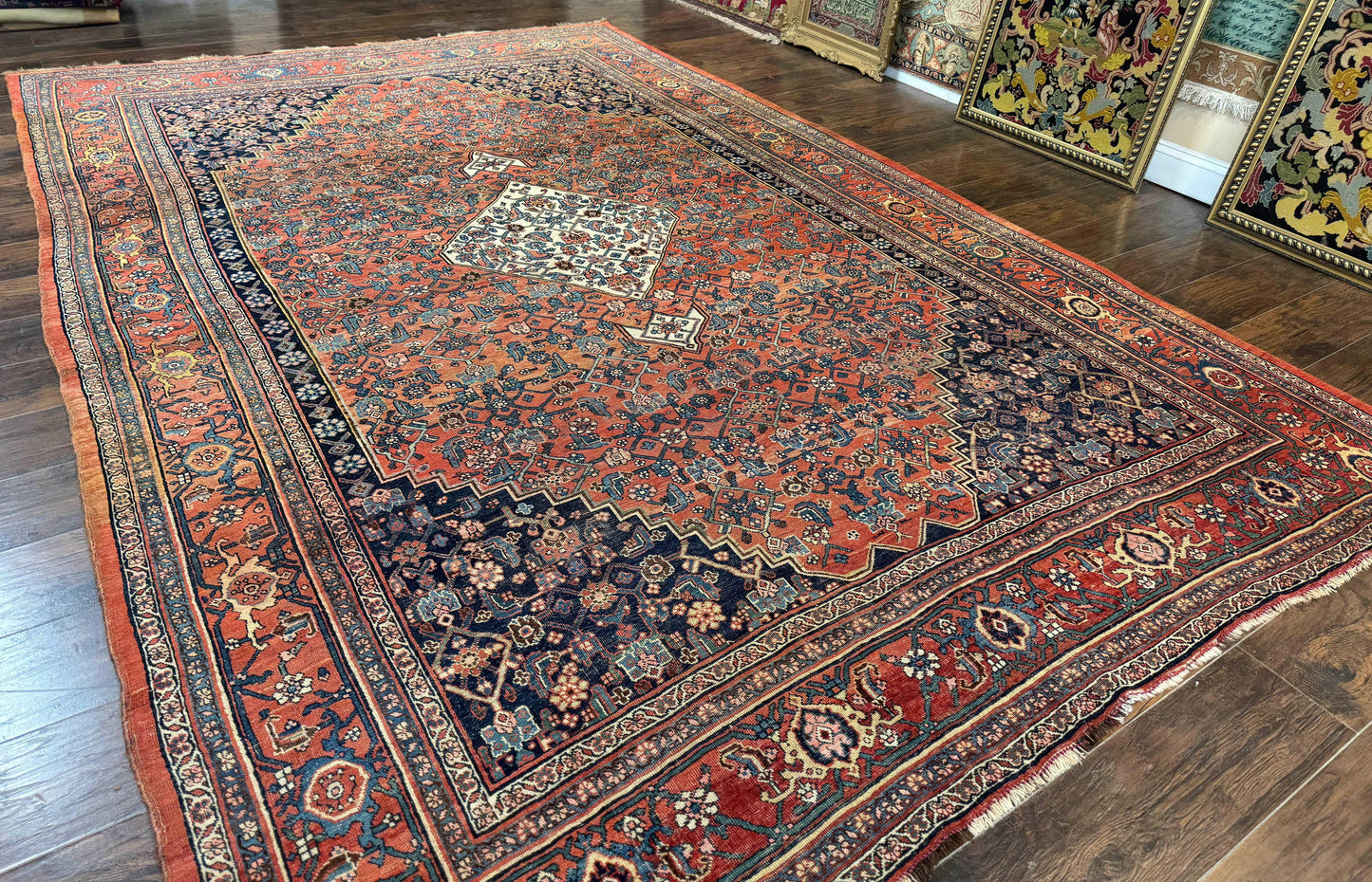 USED Antique Persian Bidjar Rug 8x12, Rare Persian Carpet