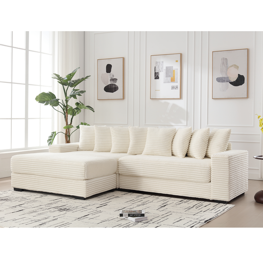 NEW Oversized Two-Piece  Couches,  L Shaped Sofa, Corduroy, Left Chaise Daybed,with Armrests,Eight Throw Pillows,Corner Sofa,Easy To Assemble, Beige