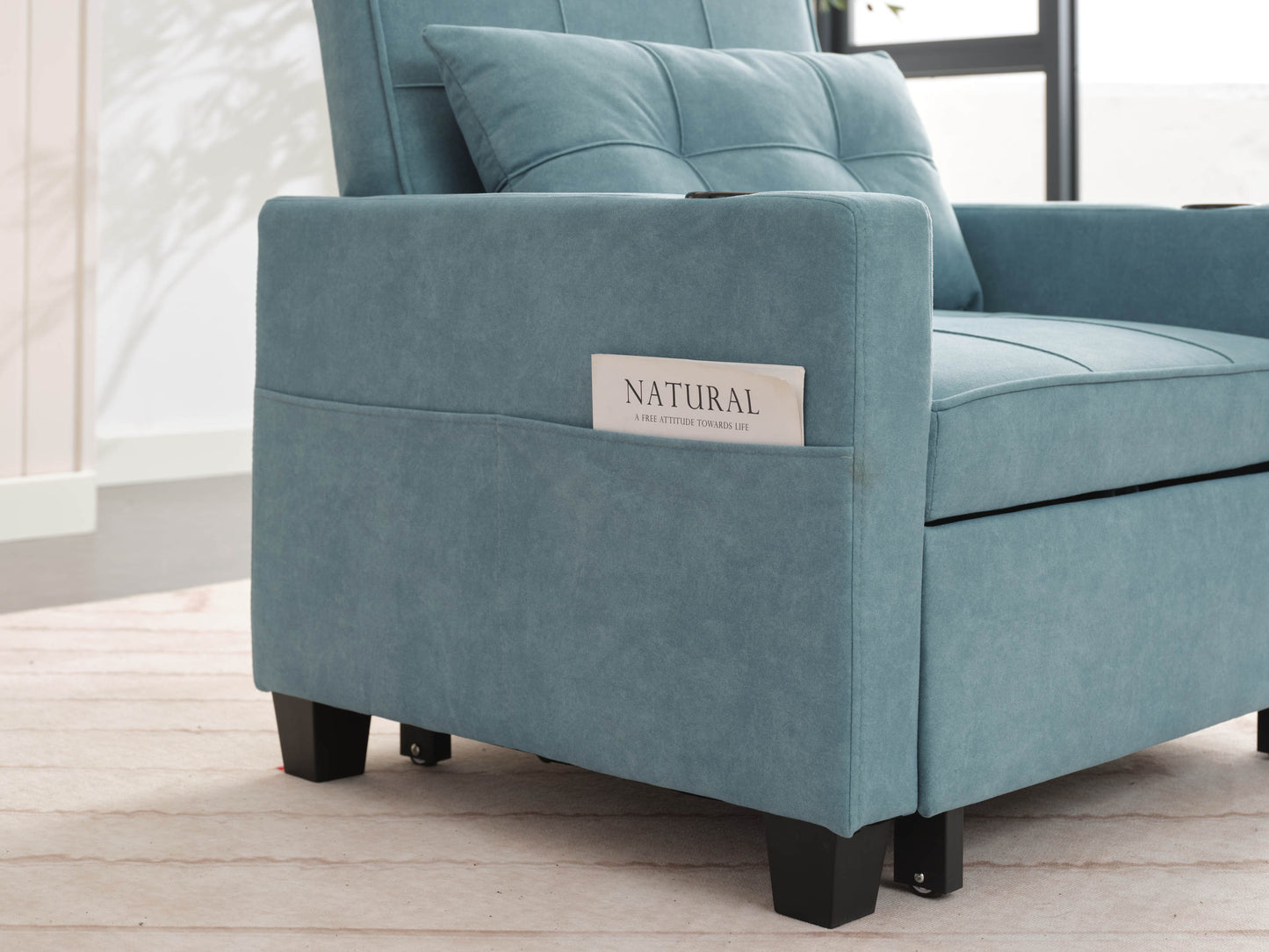 NEW Green Scratch Cloth Futon Chair Bed Convertible 3-in-1 Pull Out Sleeper Bed with USB Port