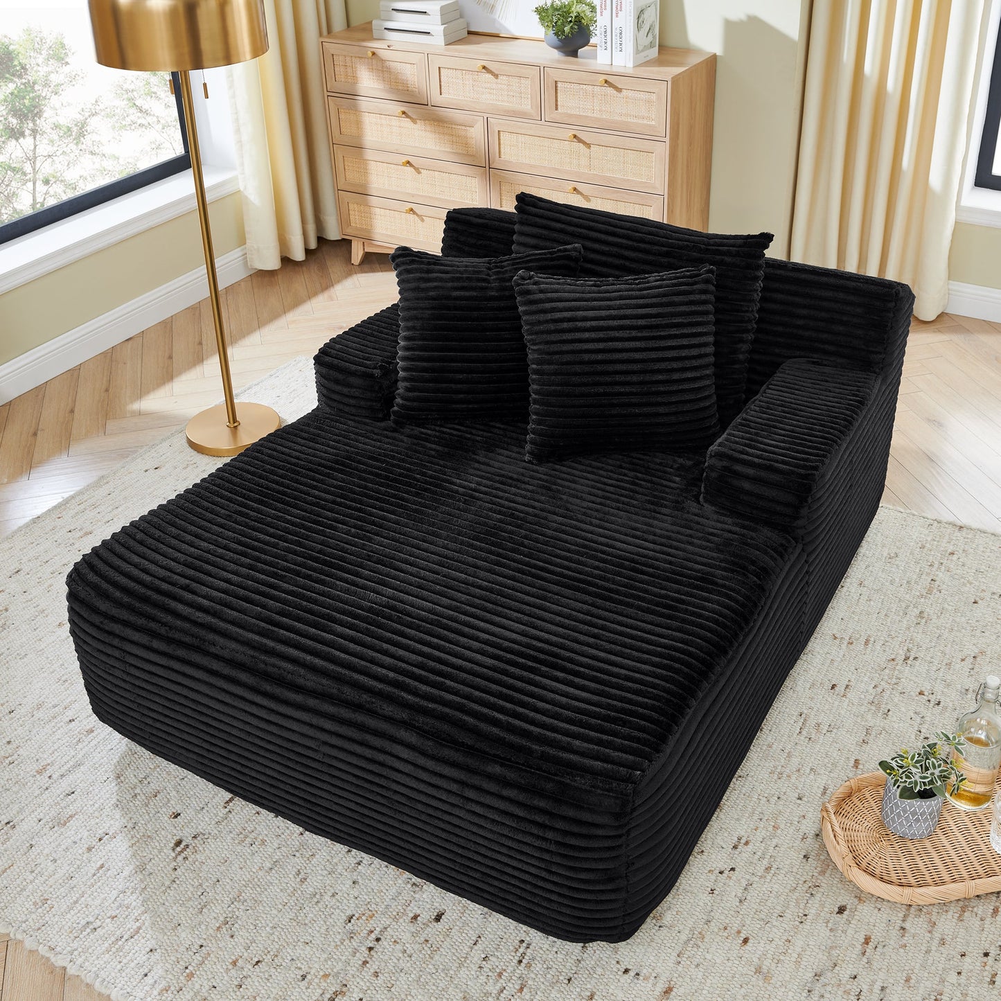 NEW Modern Black Velvet Fabric Single Lazy Sofa Lounge Chair