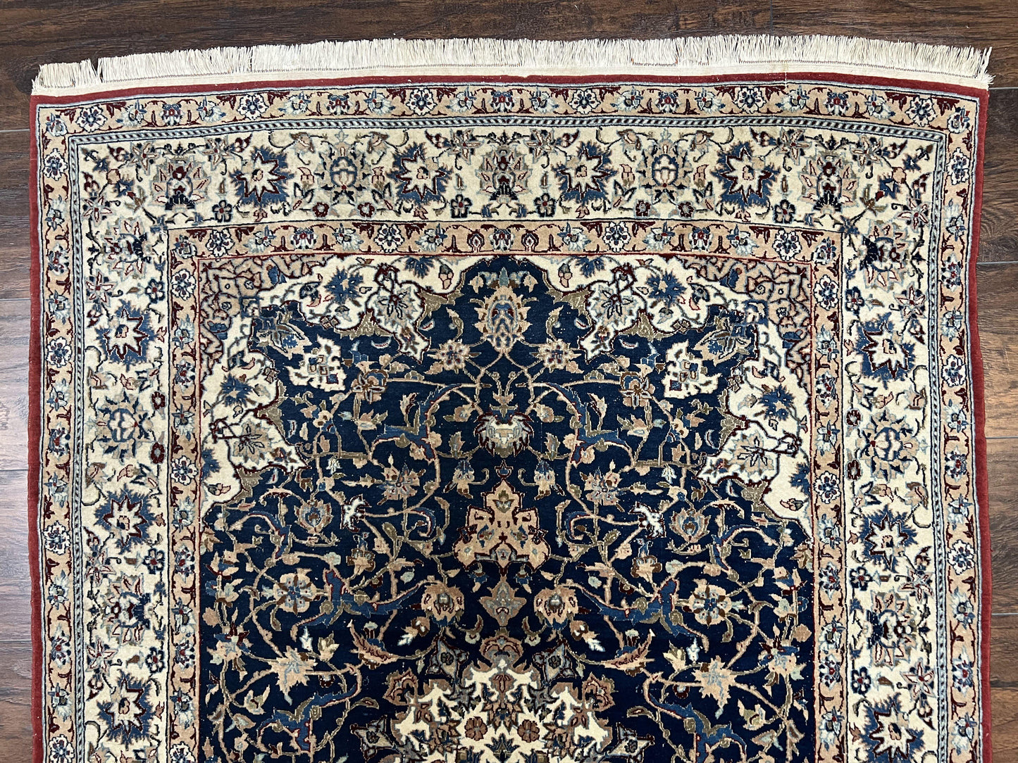 USED Super Fine Persian Nain Rug 3.6 x 5.4, Navy Blue and Ivory, 700 KPSI