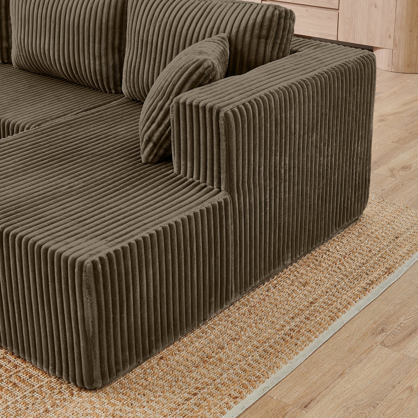 NEW Modern Brown Corduroy Minimalist U Shape Modular Sectional Sofa Sleeper Couch