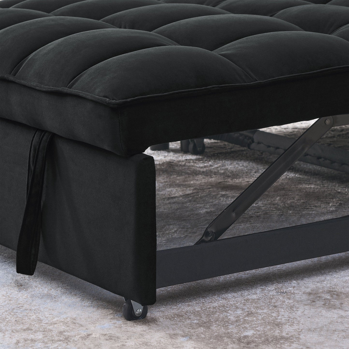 NEW Velvet Black Sleeper Convertible Sofa Recliner Bed 3-in-1 Adjustable Backrest 2-Seater