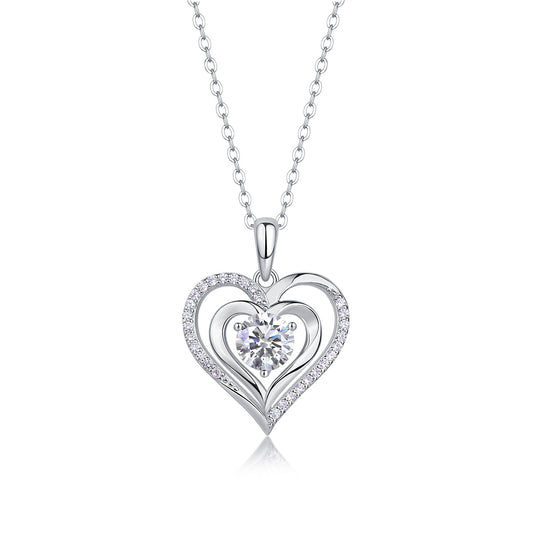 NEW Heart to Heart Luxury Fashion Diamond Pendant Necklace Set with Mosan Diamond Silver Ornaments
