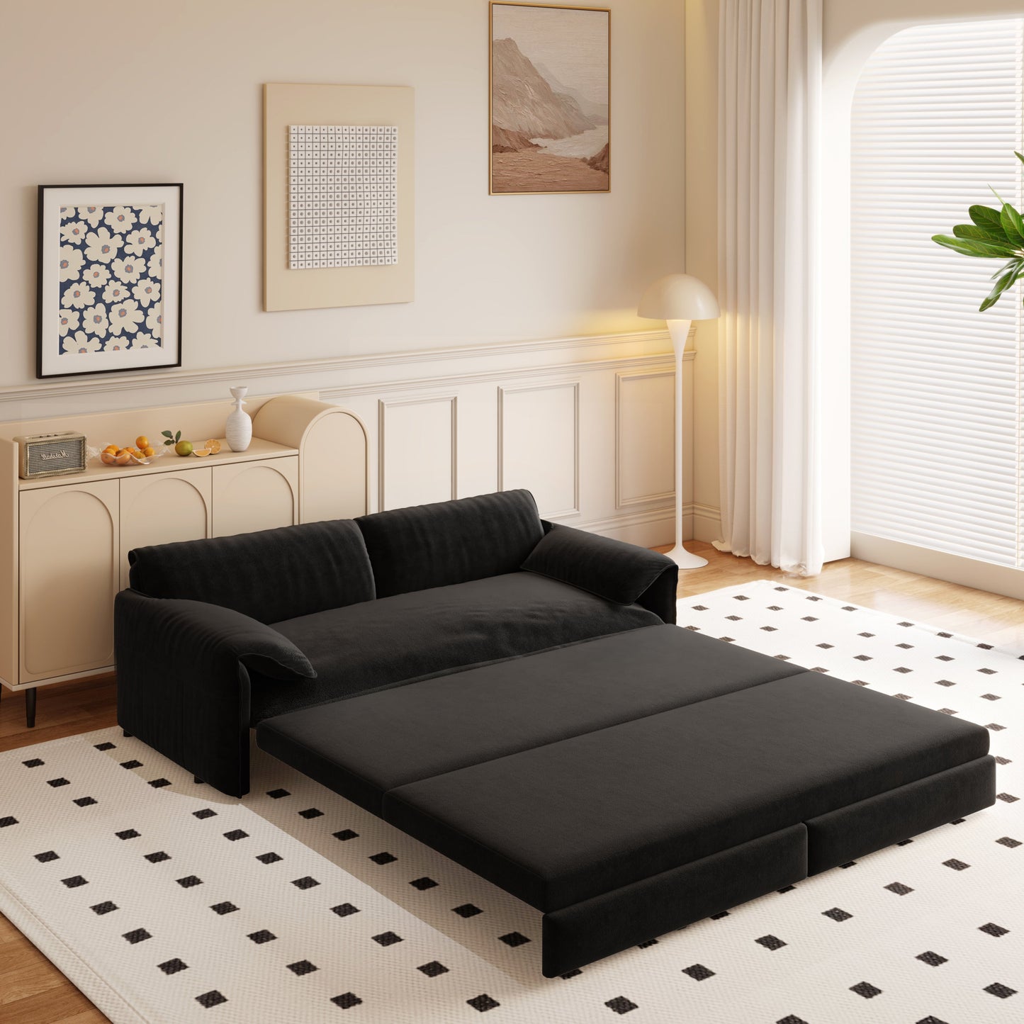 NEW 66' Queen Pull Out Sofa Bed, 3-in-1 Convertible Sleeper Sofa with Side Storage,Multi-Functional Velvet Loveseat Bed for Living Room,Bedroom,Apartment,Office.(Old Sku:W1885P214784;New Sku:W1885S00222)