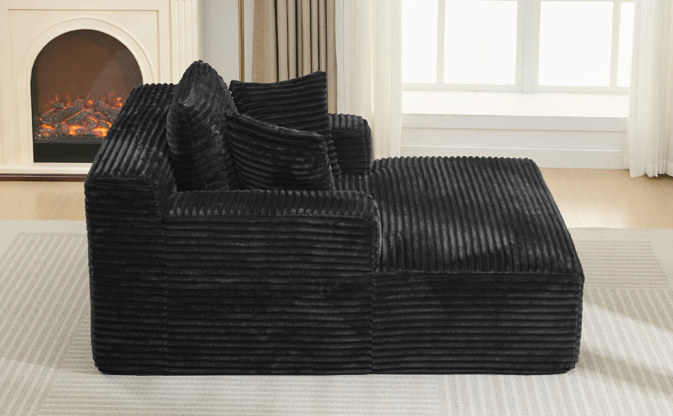 NEW Modern Black Corduroy Chaise Lounge Sofa Bed with Removable Pillows, 48.8' Upholstered Sleeper Sofa