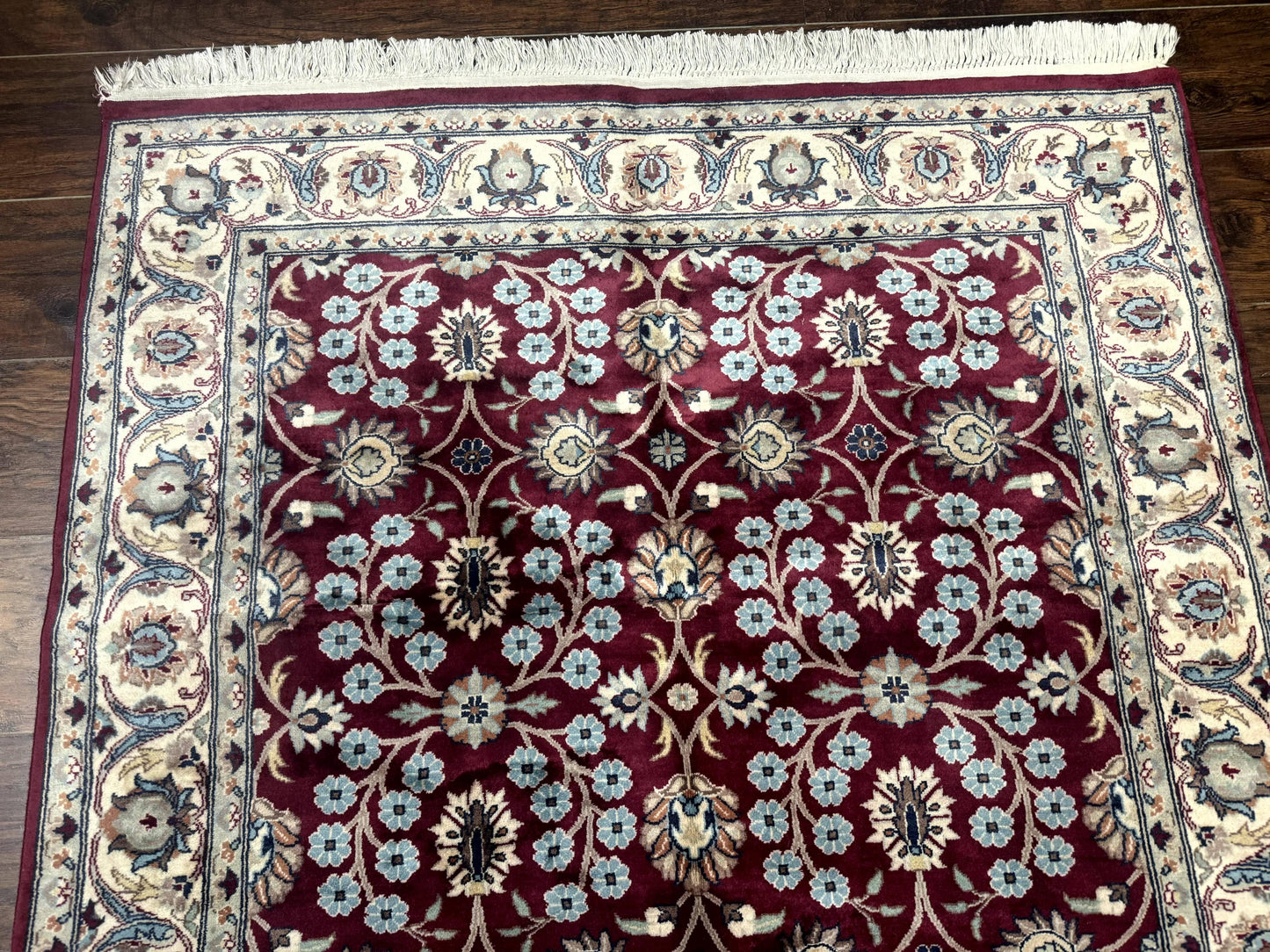 USED Pak Persian Rug 4x6, Floral Allover, Vintage Wool Carpet, Plum and Ivory